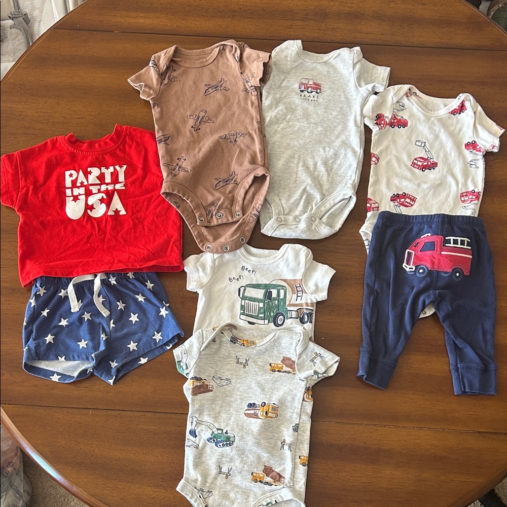 Carter's Baby Set with Vehicles in Cream and Green